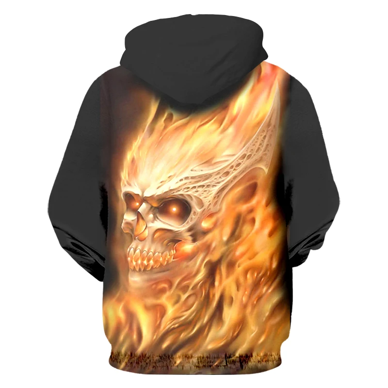 UJWI 3D толстовки на молнии для мужчин с принтом пламени черепа Толстовка мужская