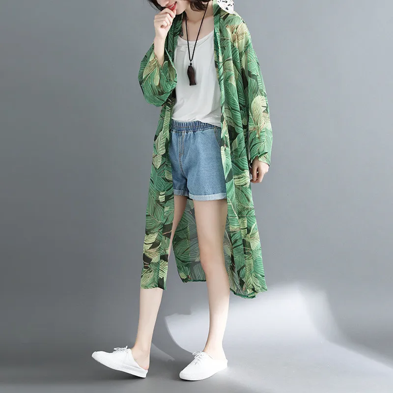 Женская рубашка Boho шифоновое кимоно с принтом длинный кардиган шаль топы Летняя