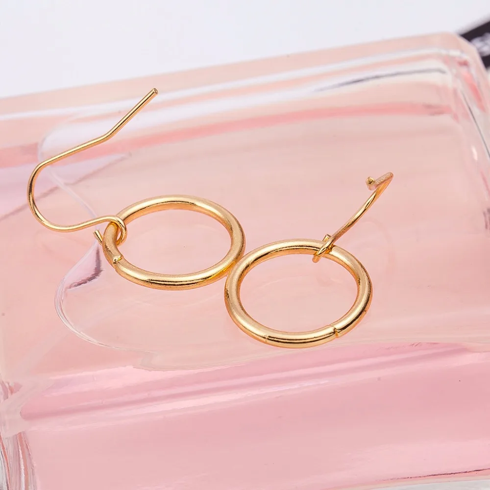 Simple Style Small Metallic Loop Golden Silver Plated Drop Earrings Dangle for Women | Украшения и аксессуары