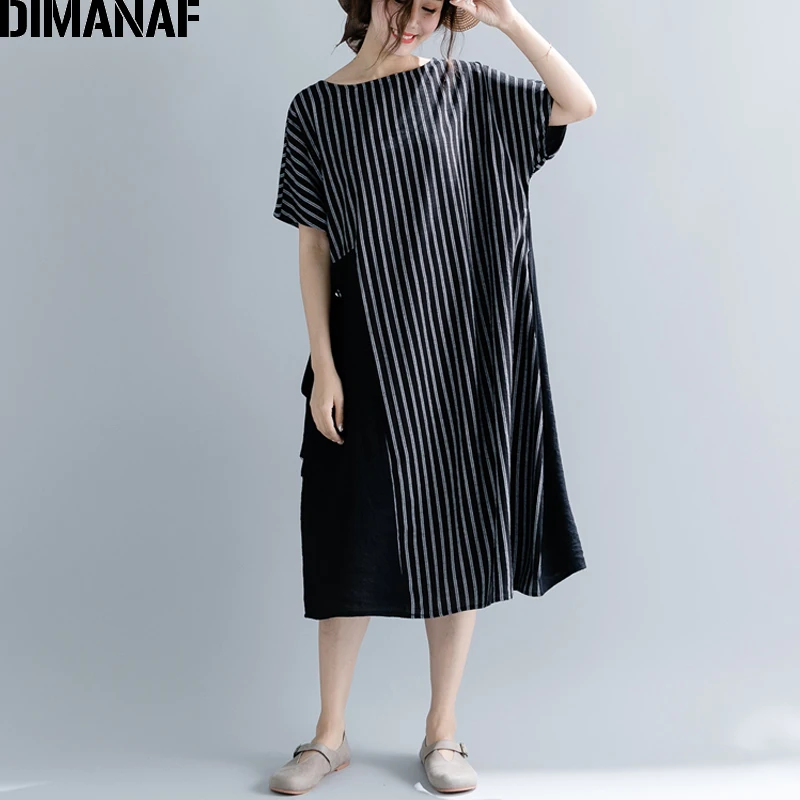 Dimanaf Женский летнее платье больших размеров хлопковое женское Vestido свободная