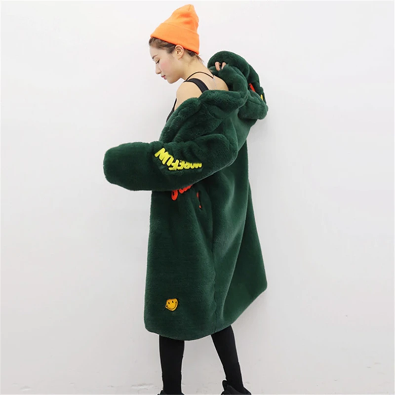 Шуба женская из искусственного меха кролика с длинным рукавом HJB360|Куртки меха| |