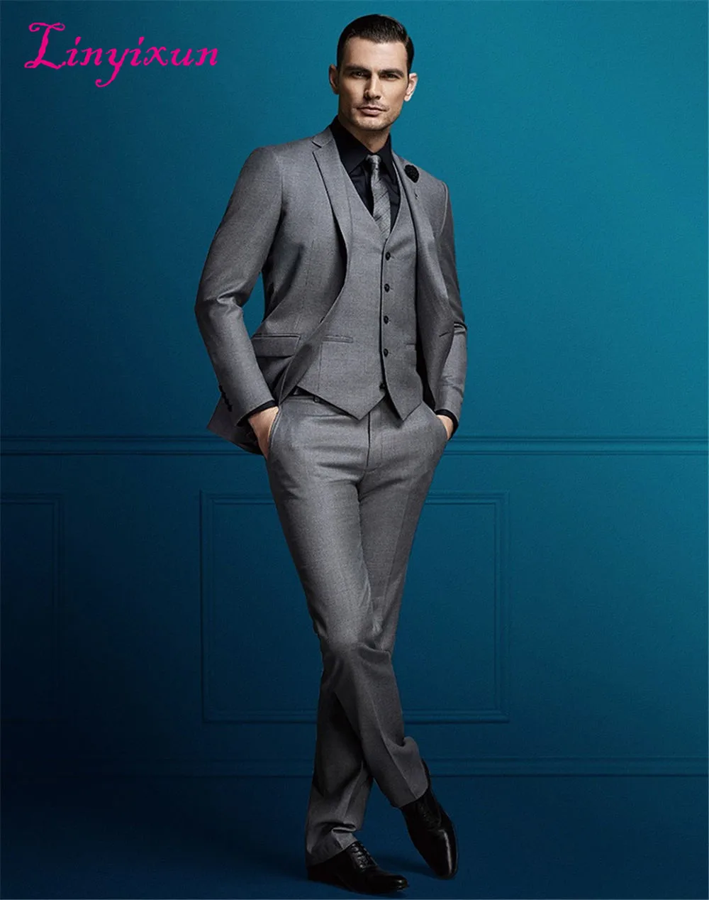 Linyixun 2018 2017 Для мужчин Бизнес костюм Slim fit классический мужской костюмы пиджаки
