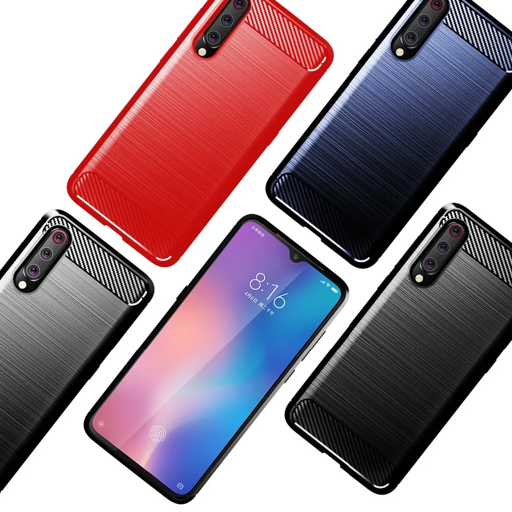 Carbon Fiber Texture Back Case For xiaomi mi 8 lite 9 CC9 Simple Brushed Silicone Cover mi8 SE Explorer Mi9 CC9E case |