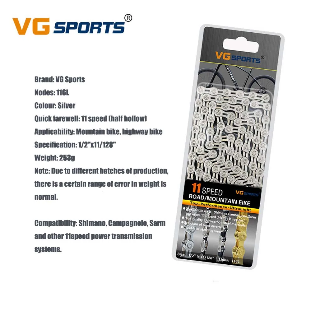 MTB Bicycle Chain 8 9 10 11 Speed Road Bike Full Hollow Chain Mountain Bike Half Hollow Chain Golden Silver Colour VG Sports