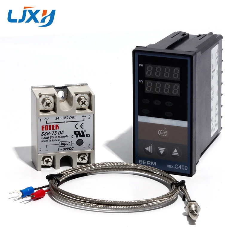 75DA SET LJXH двойной цифровой PID контроллер температуры набор REX-C400+ 25DA/40DA/75DA твердотельные реле+ 1 м M6 резьба K термопары - Цвет: 75DA SET