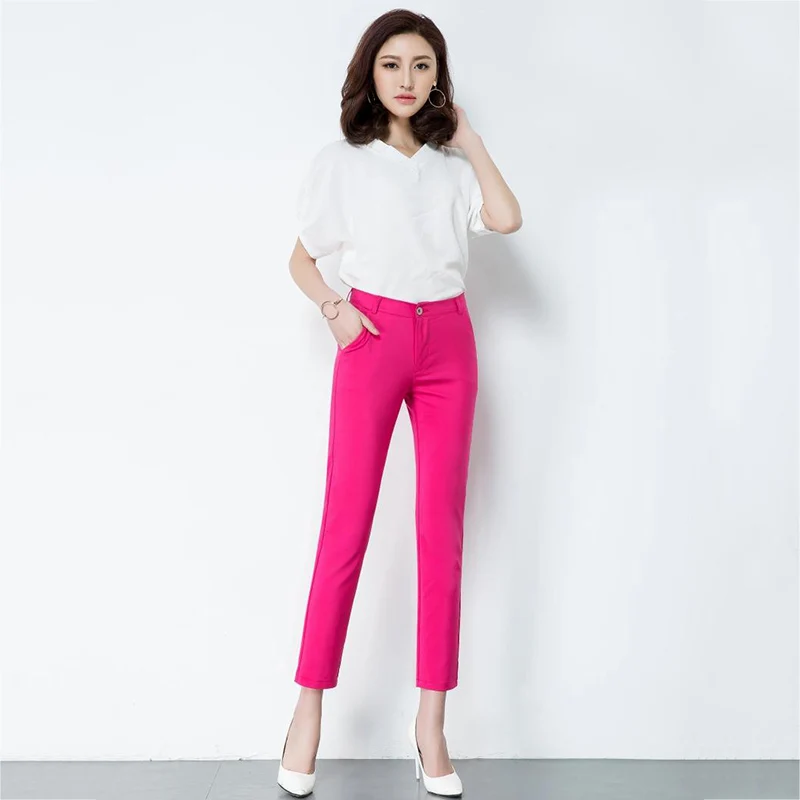 Женские повседневные офисные брюки-карандаш элегантные Стрейчевые брюки ярких