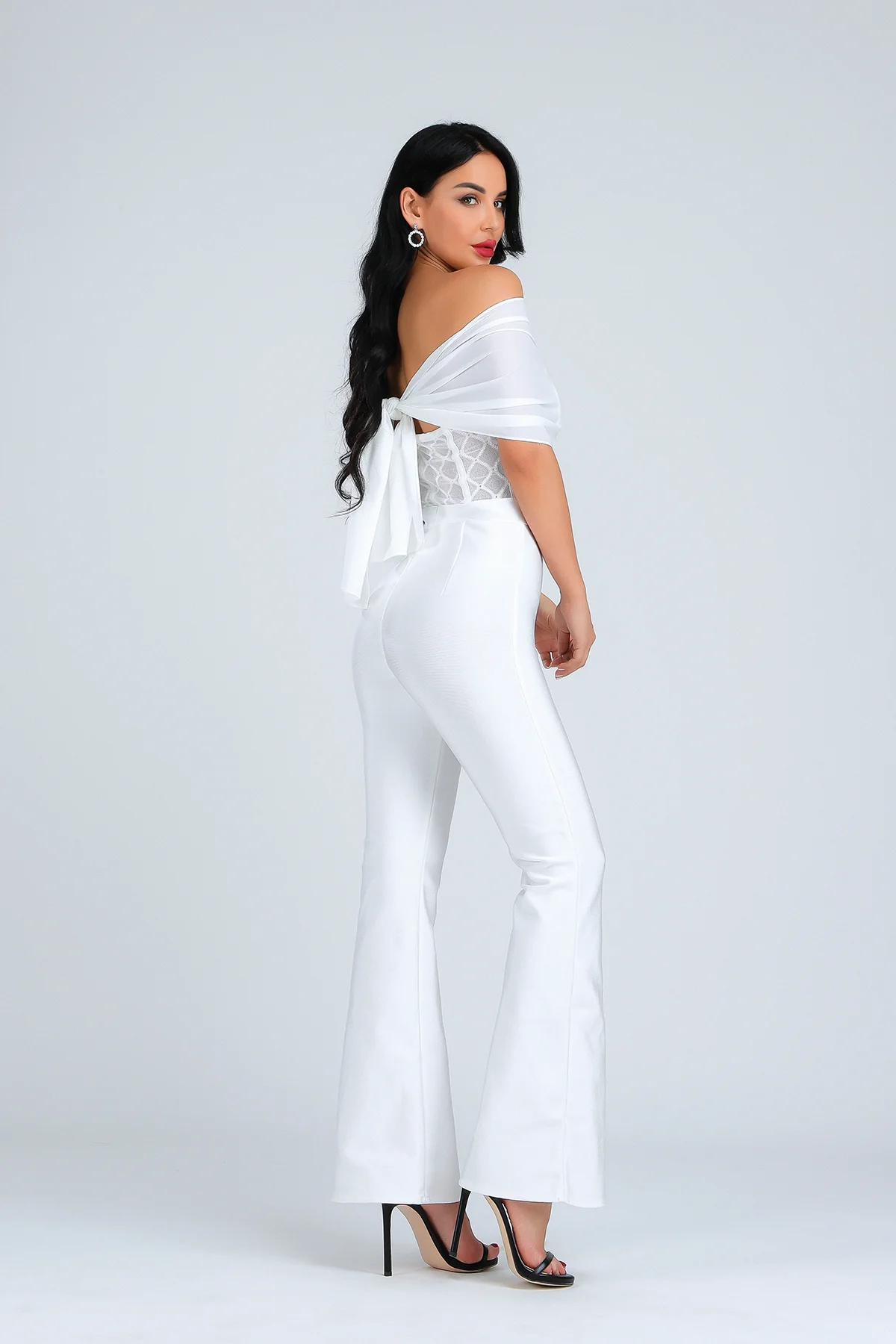 2019 новый белый летний женский комбинезон Колготки с кружевным v образным вырезом