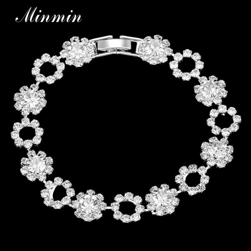 Женский браслет Minmin браслеты с кристаллами и изысканным цветком свадебные
