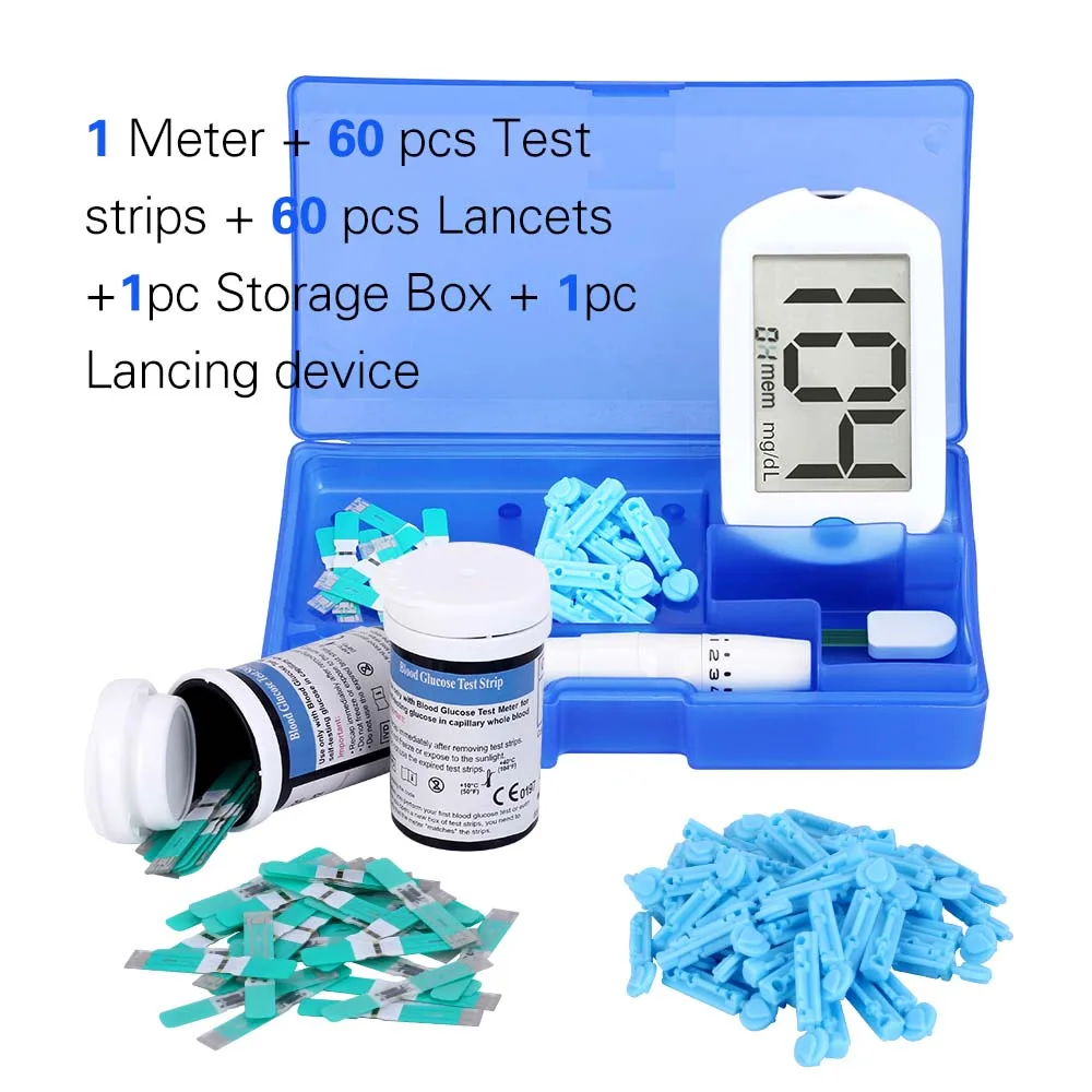 mgdL meter kit 60 Умный точный глюкометр мг/дл с полосками в бутылках и ланцетами GLM-75 точный английский гид глюкометр тестер диабета - Цвет: mgdL meter kit 60