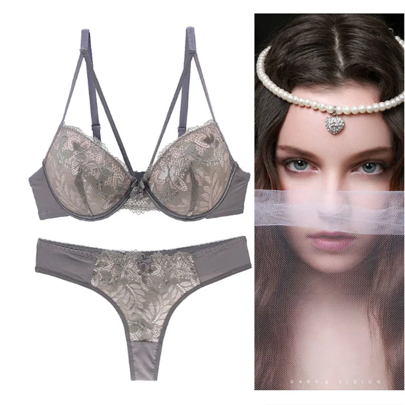 

Slimgirl Women's Fashion Sexy Lace Bra Sets Push-up Padded 3/4 Cup Underwire Bra & Brief Sets Female Big Size Underwear