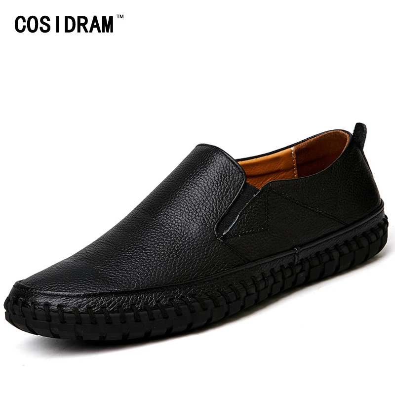 COSIDRAM 2018 Soft Genuine Leather Men Loafers Flat Shoes Casual Moccasins Flats Plus Size 45 46 47 BRM-016 | Обувь