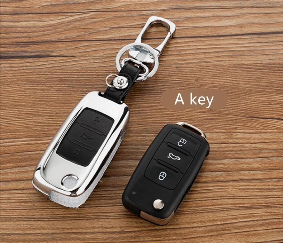 Автомобильный чехол для ключей из цинкового сплава и кожи складного ключа VW Golf 7