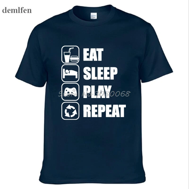 Летняя футболка Eat Sleep Play Repeat мужская повседневная хлопковая с коротким рукавом