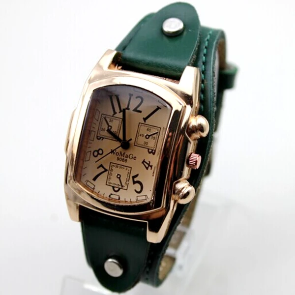 9068green Новинка, женские модные часы, женские винтажные модные кварцевые часы с квадратной головкой из розового золота, женские наручные часы - Цвет: 9068green