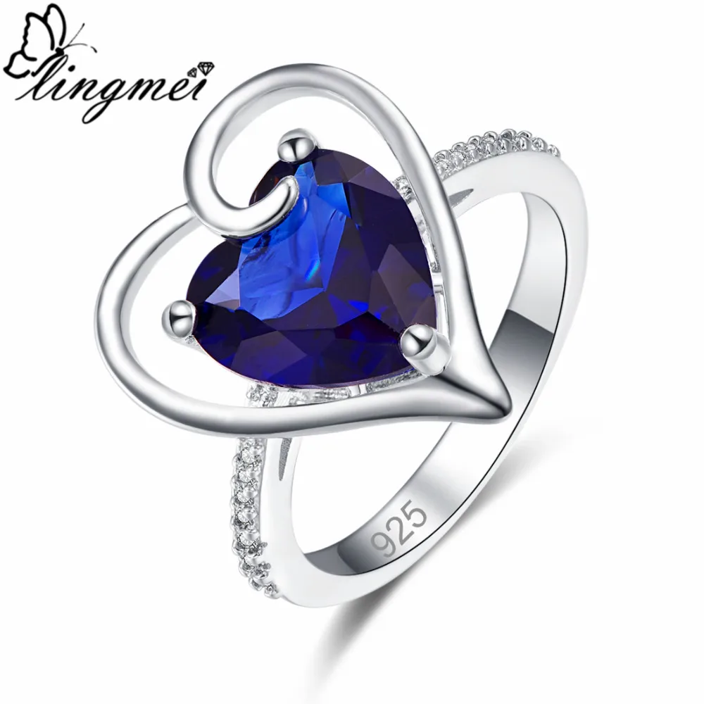 lingmei New Romantic Sweet Heart Multi &amp Royal Blue White CZ Silver ColorRing Size 6-9 Fashion Lovers' Jewelry | Украшения и