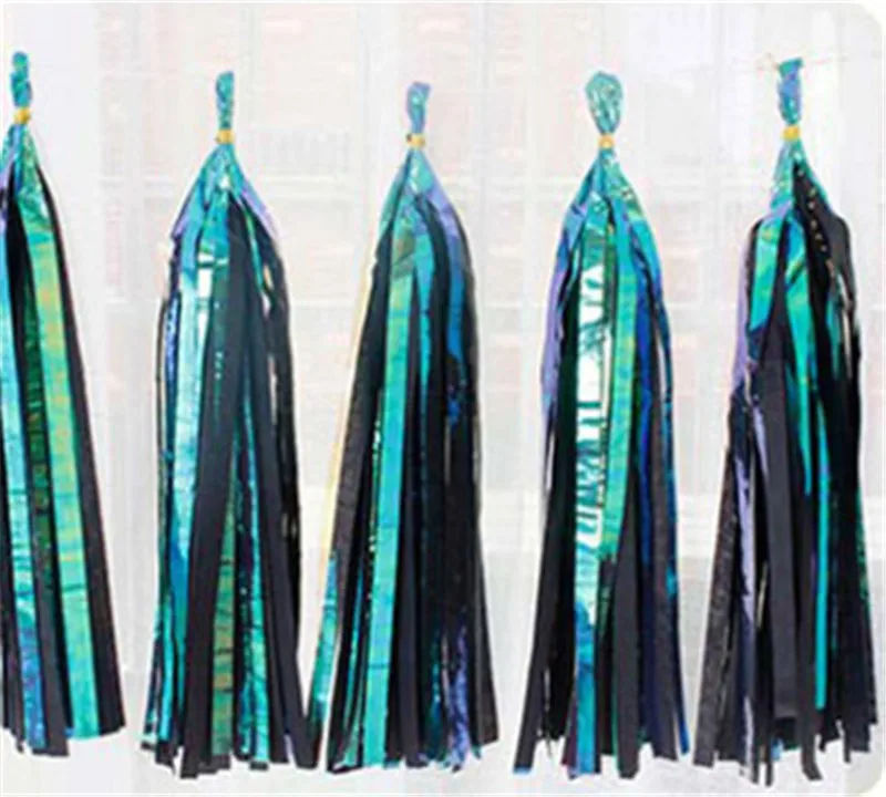 5 Black Tassel Радужные вечерние комплекты, металлические бумажные тарелки, тарелки, чашки, обертки для кексов, шторы, кисточки для русалки/единорога, для свадебной вечеринки - Цвет: 5 Black Tassel