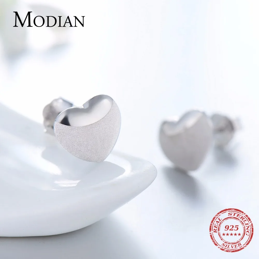 Modian, подлинные, 925 пробы, серебряные, модные серьги-гвоздики в форме сердца, граненые, окаменелые, ювелирные изделия, романтика, любовь, цвет для женщин, 3 цвета