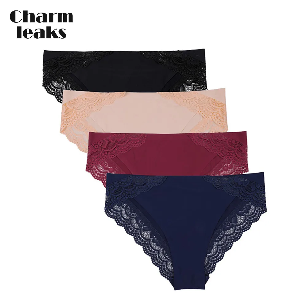 4 in pack Charmleaks, женское кружевное нижнее белье, Трусы-стринги, трусы, хлопок, 4 упаковки, Cueca Calcinha Tanga, стринги с кружевным краем, хлопок, промежность, соблазнительные - Цвет: 4 in pack