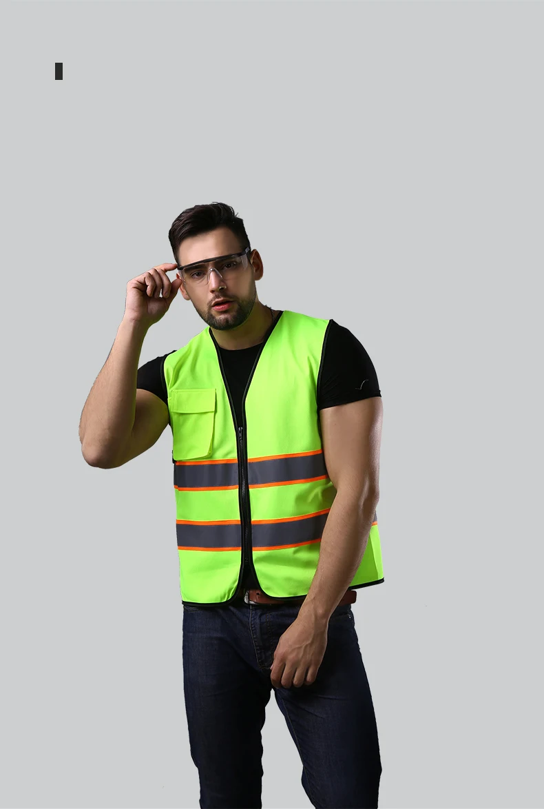 ANSI высокая видимость жилет безопасности с карманами и молнией hi vis жилет со светоотражающими полосками Спецодежда