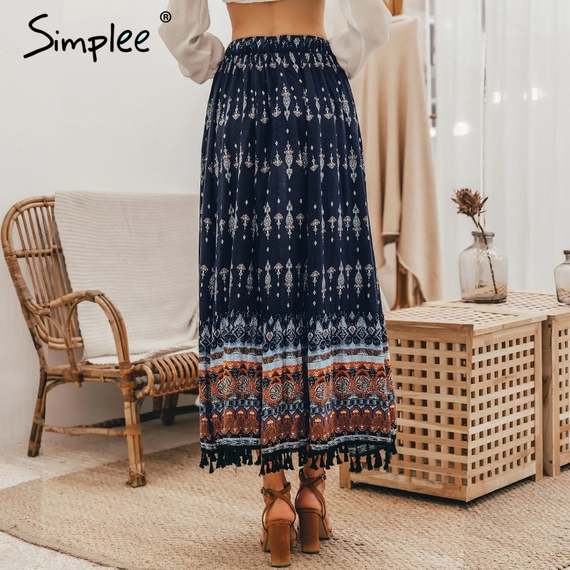 женская длинная юбка Simplee с цветочным принтом хлопковая богемная высокой талией
