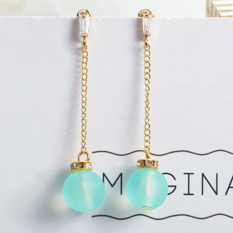 Korea Temperament Scrub Ball Metal Long Pendant Earrings Simple Trends Joker Fresh Fashion Women Jewelry Gifts | Украшения и
