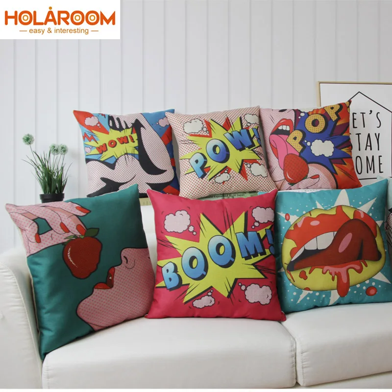 Наволочка с мультяшным принтом льняная ткань Вау бум поп наволочка для дивана