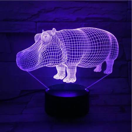 3D-260 Hippo с 7 цветами лампа Оптическая иллюзия 3D животное удивительная визуализация