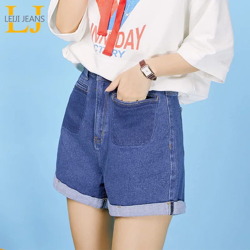 LEIJIJEANS летние новые синие узкие джинсовые шорты с высокой талией свернутые брюки