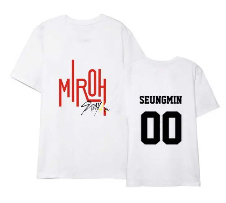 Kpop straykids new album miroh member name printing t shirt unisex fashion summer o neck short sleeve white/grey t-shirt | Женская