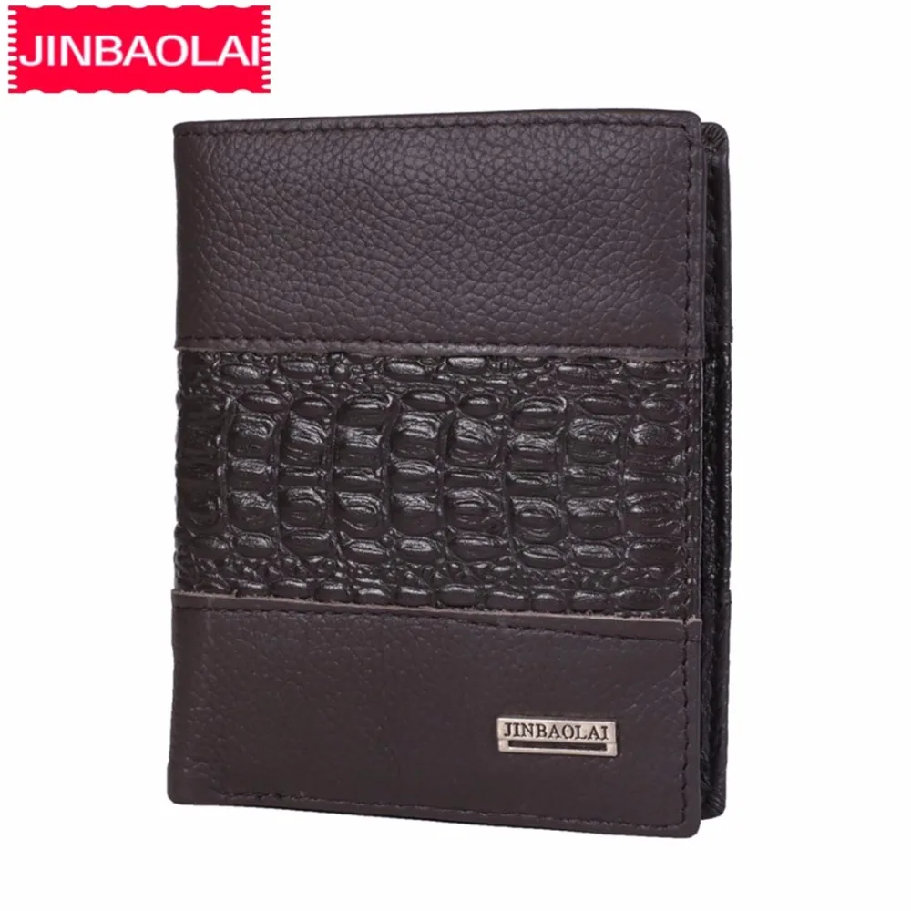 JINBAOLAI мужские кошельки с крокодиловым узором из коровьей кожи черные короткие