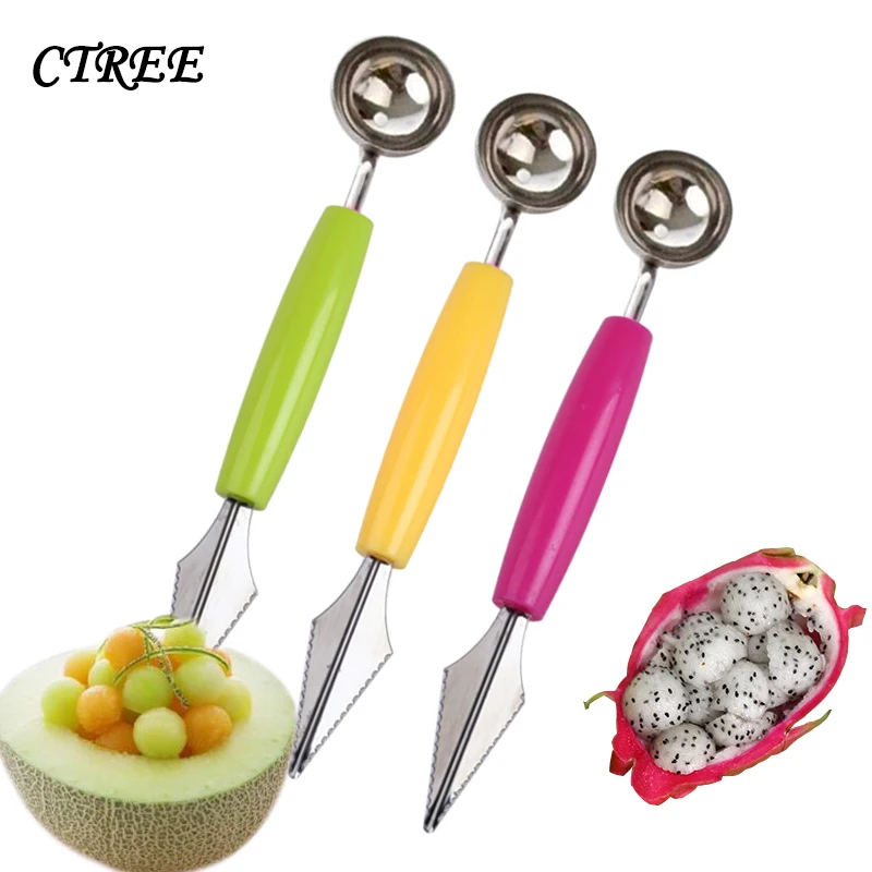 

CTREE Watermelon Digging Ball Spoon Stainless Steel Double Head Fruit Carving Knife Digging Ball Spoon Kitchen Accessories C641