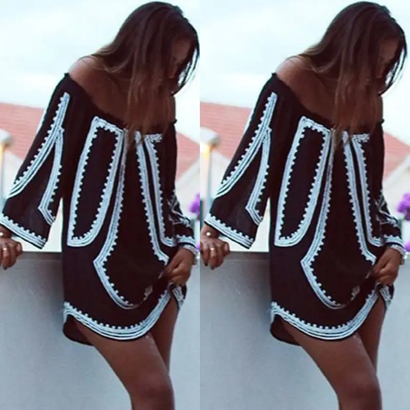 Сексуальное женское летнее платье Повседневное с открытыми плечами Пляжное