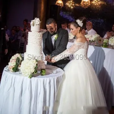 2017 Wedding Dresses Ball Gown Boat Neck Tulle Long Sleeve Lace Applique vestidos de noiva trouwjurk Custom Made l1445 | Свадьбы и