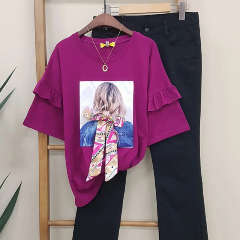 [EWQ] Новинка лета 2020 пуловер с круглым вырезом и принтом повязка на голову рукавом