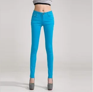 sky blue HEE GRAND/женские брюки ярких цветов,, узкие джинсы, женские брюки, средняя талия, полная длина, на молнии, тянущиеся, обтягивающие женские брюки, WKP004 - Цвет: sky blue