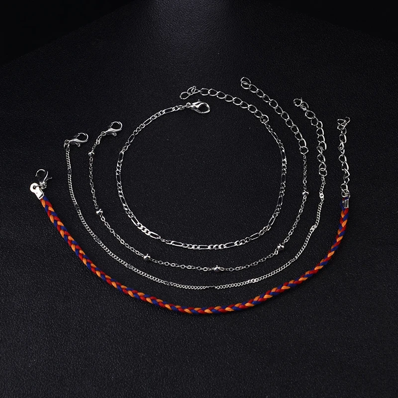 4 шт./компл. для женщин браслет регулируемый Серебряный цепочка с браслетом на