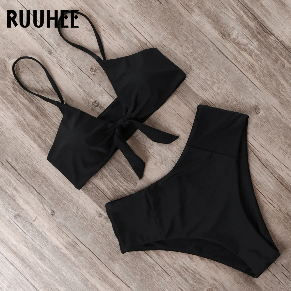 RUUHEE, бикини, брендовый Купальник для женщин, купальник с узлом спереди, купальный костюм, пуш-ап, бикини, набор,, с высокой посадкой, сексуальный, пляжная одежда, бикини