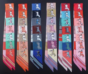 Шелковая повязка для волос с принтом лошадей, Женская повязка на голову, шарфы, сумки, маленькая лента, 2020