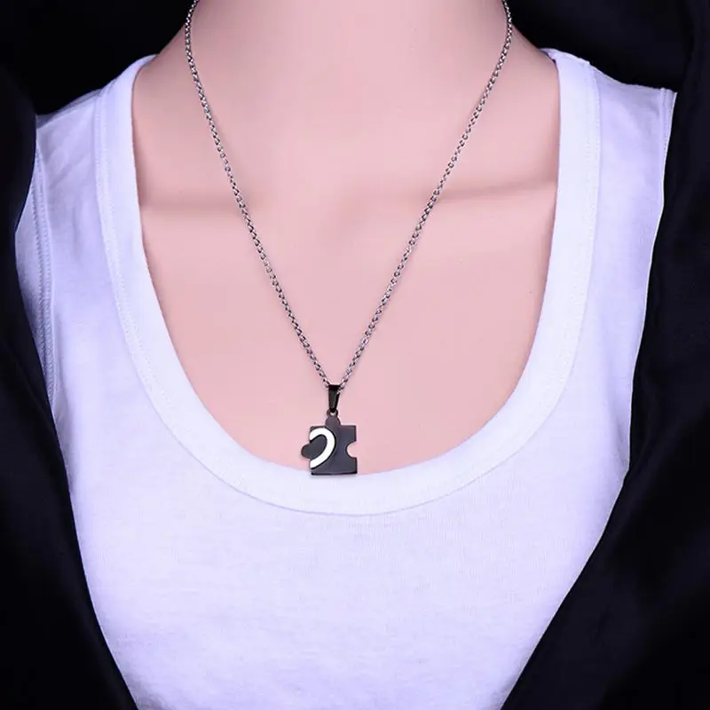 ZFVB Lovers Necklaces Women Men's Stainless Steel Black color Couple Romantic Heart Necklace Pendants Statement Jewelry Bijoux |