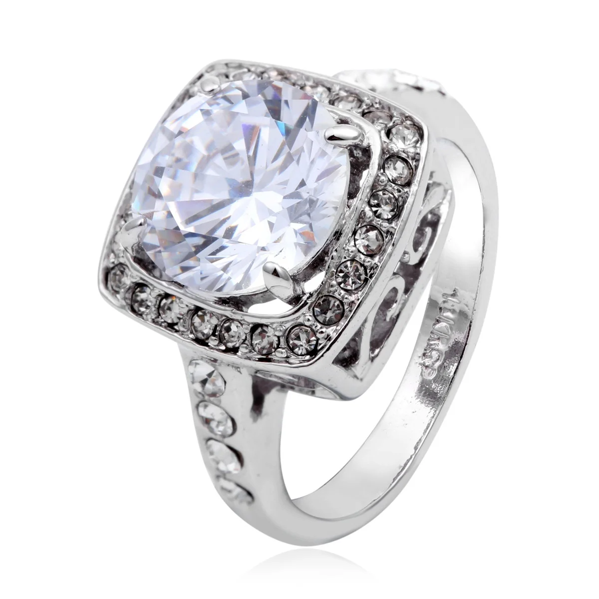 Большой круглый CZ камень с кристаллами белого золота обручальное кольцо подарок