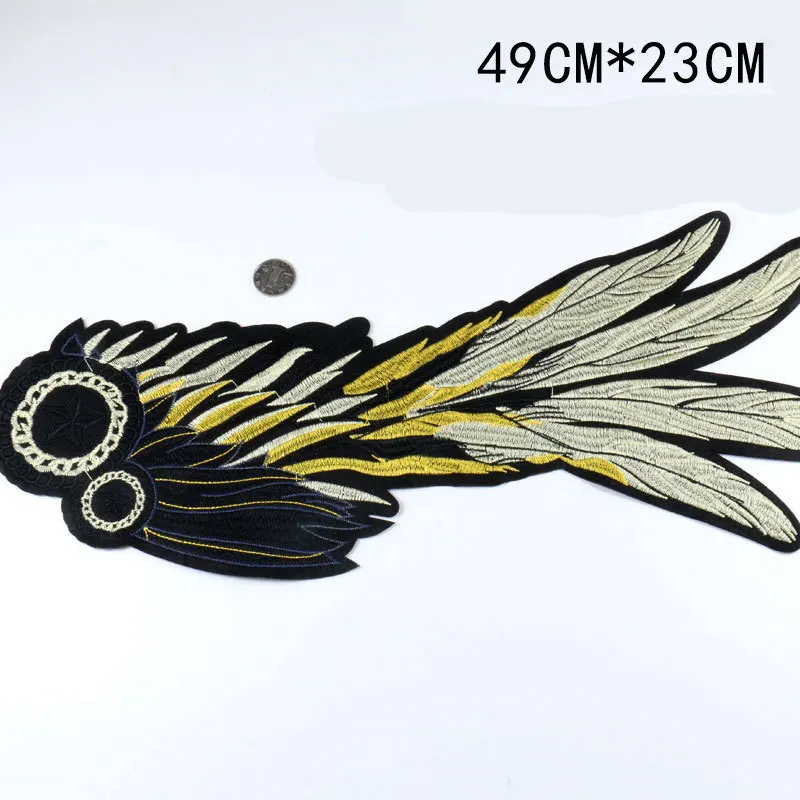 Diy Green Peacock Wings Applique Big Patches Feathers Embroidery Fabric Sew on Brordados Pararopa Decoration Accessories | Дом и сад