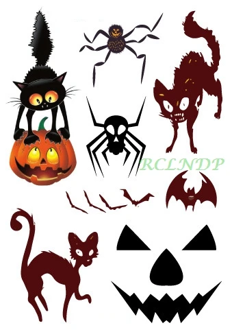 

Waterproof Temporary Tattoo Sticker Halloween spider cat bat pumpkin mask tatto stickers flash tatoo fake tattoos for kids