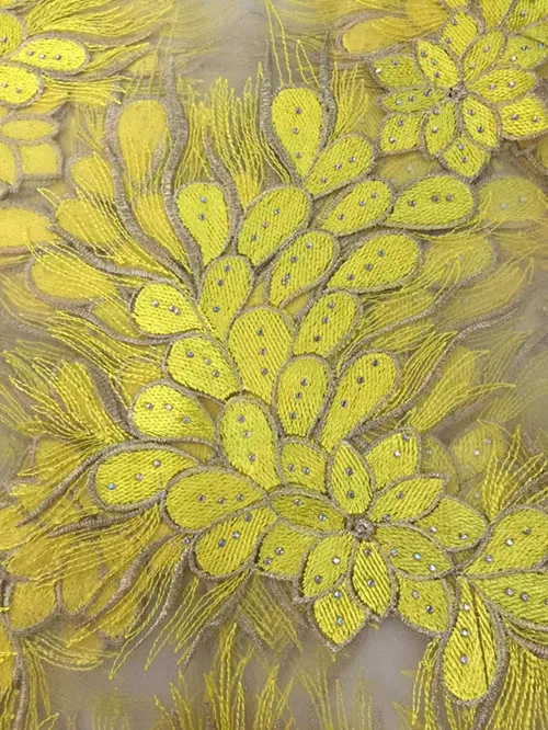 Pretty yellow embroidered tulle dress fabric and French stone 5 yards per piece !yl-10-1 | Дом и сад