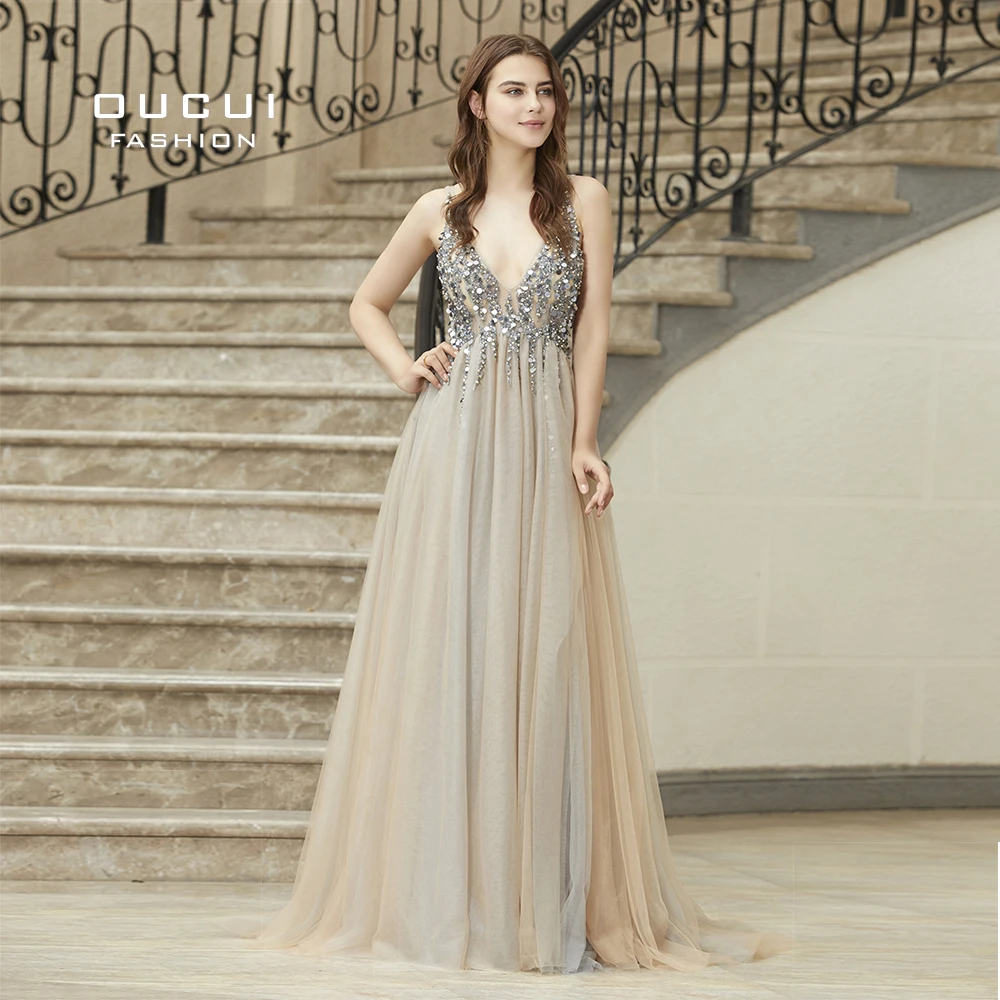 Женское вечернее платье из фатина Oucui длинное с бисером OL103012|evening dress|prom evening dresslong