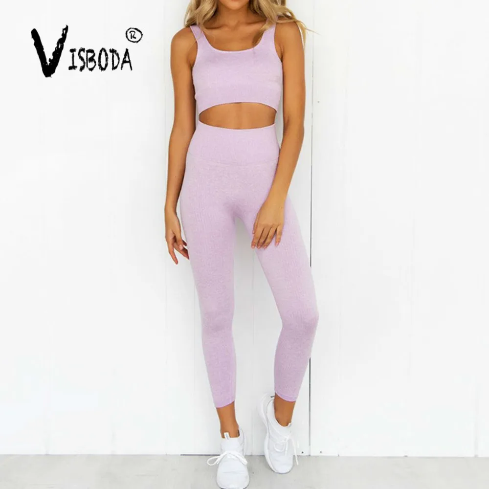 Женский спортивный костюм для фитнеса трикотажный бесшовный топ на бретельках