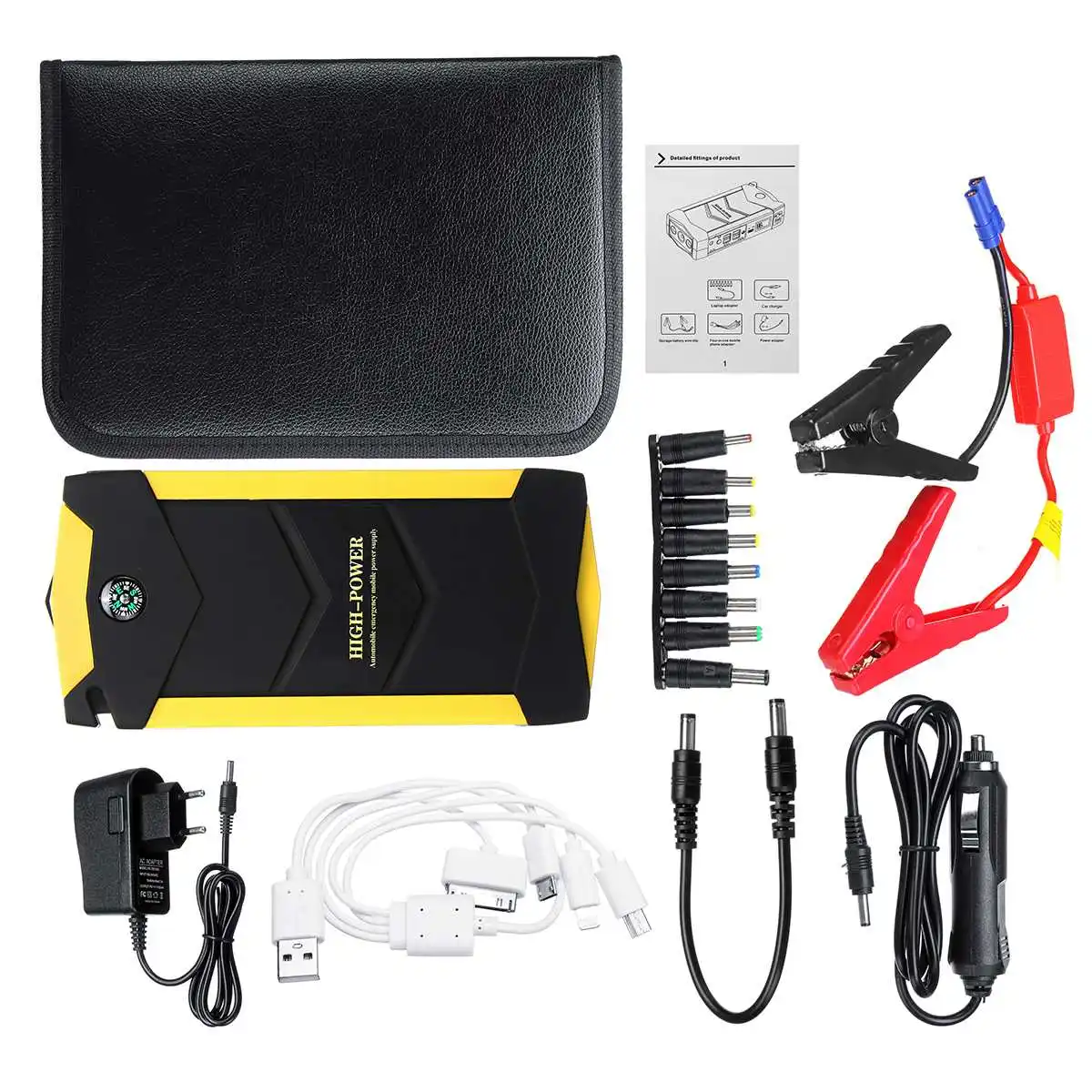 Yellow (EU Plug) Портативный 82800mAh 4USB 12V 600A светодиодный стартер для автомобиля аварийное зарядное устройство аккумулятор внешний аккумулятор автомобильный усилитель пусковое устройство - Цвет: Yellow (EU Plug)