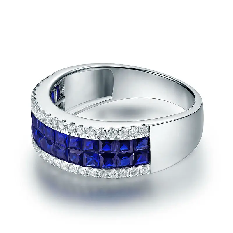 LANMI OFFCIAL Fine Jewelry Solid 14Kt из белого золота для мужчин, обручальное кольцо с натуральным синим сапфиром и бриллиантом для мужчин