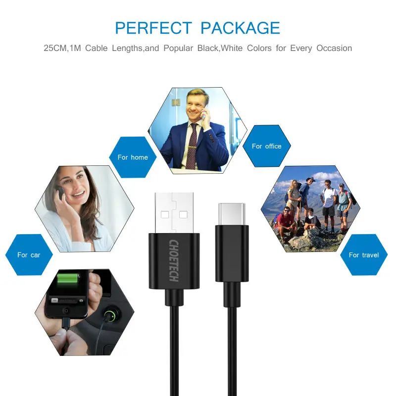 CHOETECH usb type-C кабель USB C к USB кабель передачи данных для быстрой зарядки для samsung S8 type-C USB-C кабели для мобильных телефонов для Xiaomi Mi5
