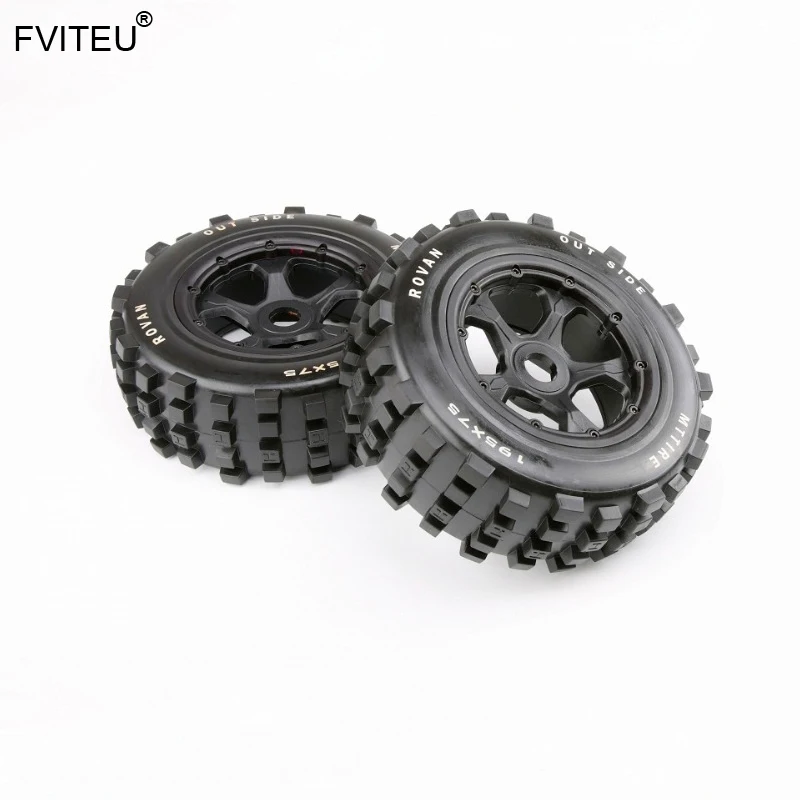 FVITEU Complete Rubber Front Knobby Wheel Tires kits for 1/5 HPI BAJA 5T 5SC Rovan King Motor