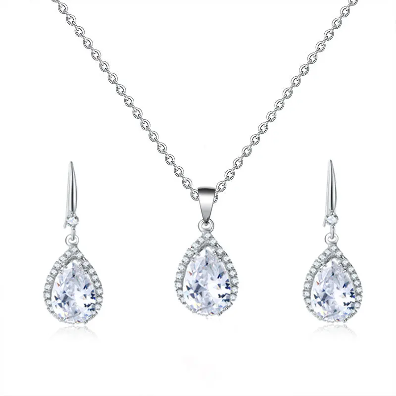 Silver white Manxiuni, капли воды, кубический цирконий, Свадебные Ювелирные наборы, инкрустация, роскошный кристалл, свадебное ожерелье, серьги, набор, подарки для подружек невесты - Окраска металла: Silver white